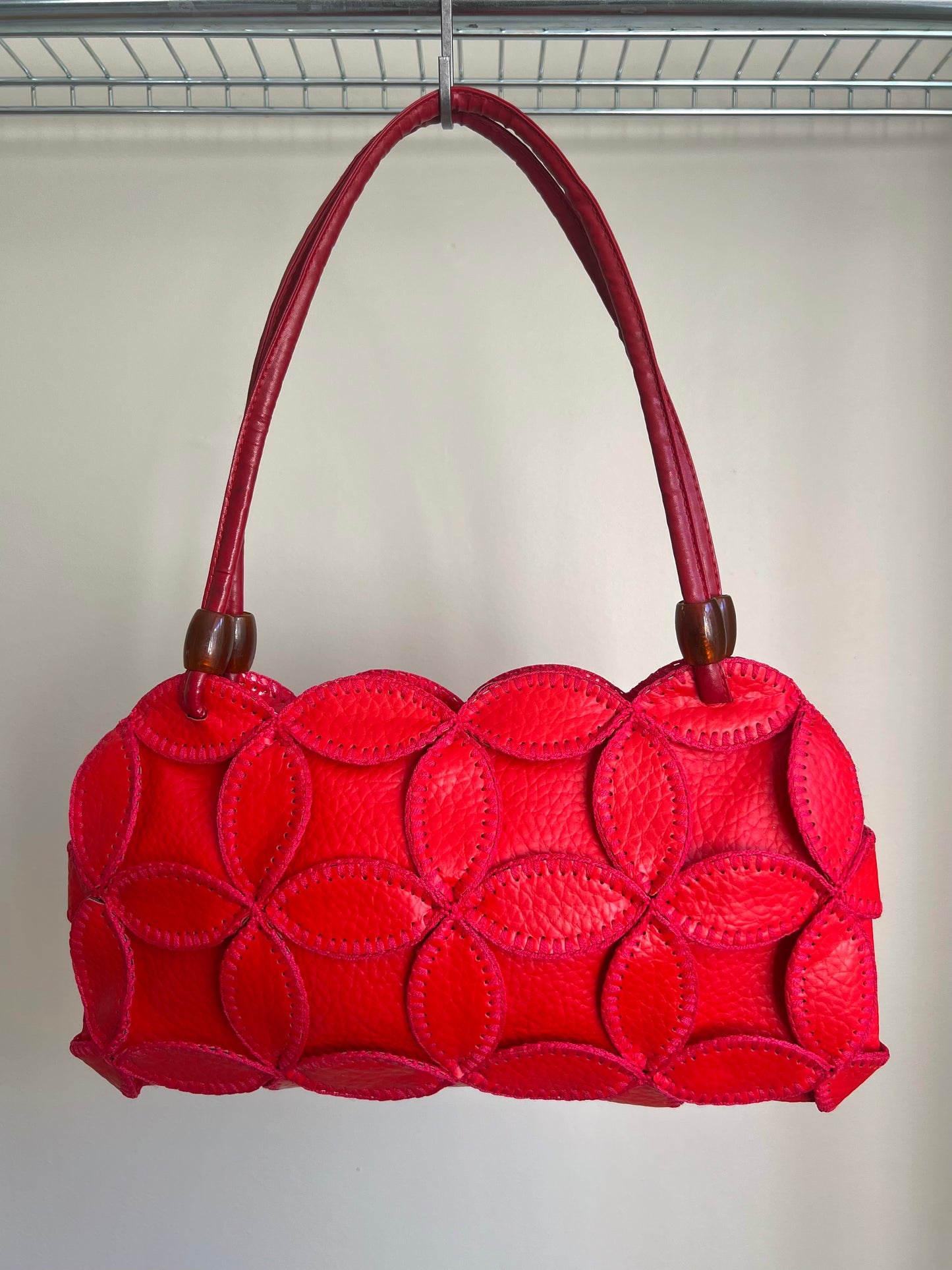 Red Petal Patchwork Shoulder Bag