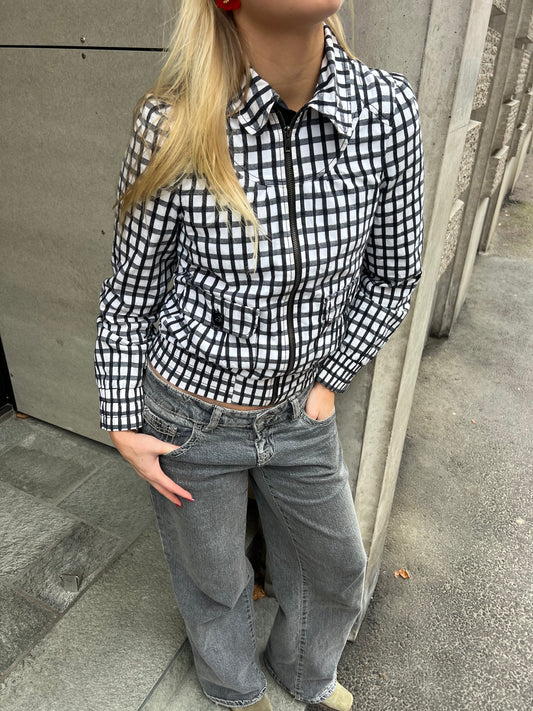 Black & White Checkered Cropped Jacket