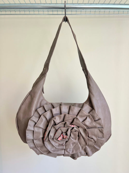 Taupe Rose Detail Shoulder Bag