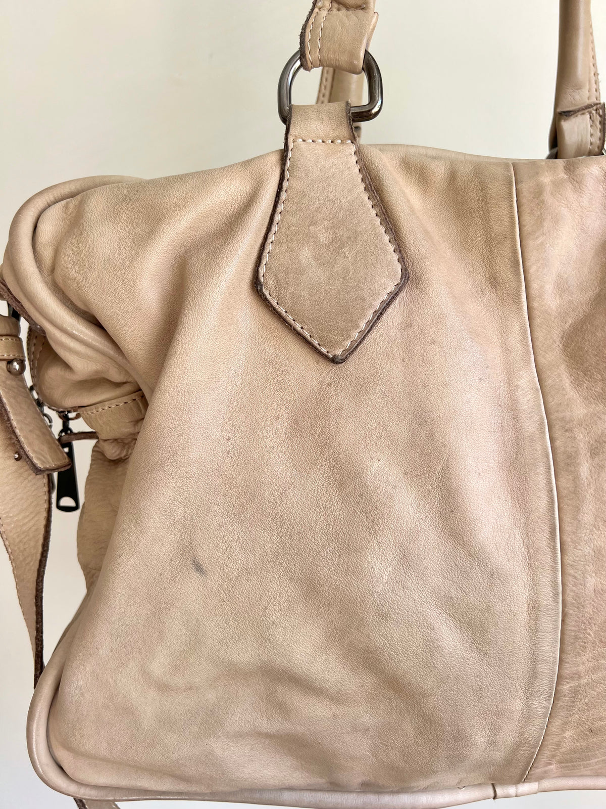 Beige Leather Shoulder Bag with Extra Strap