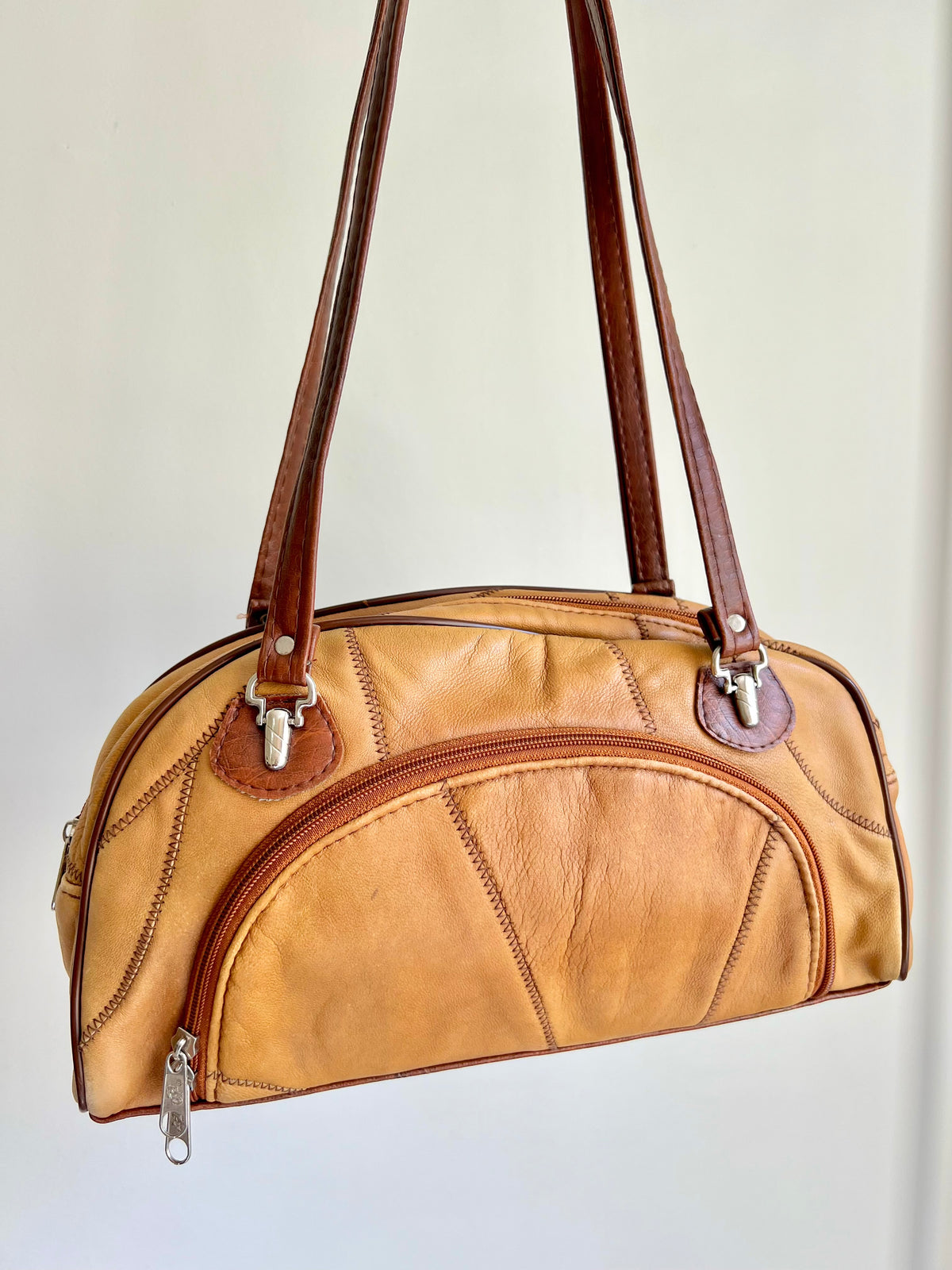 Brown Leather Patchwork Shoulder Bag