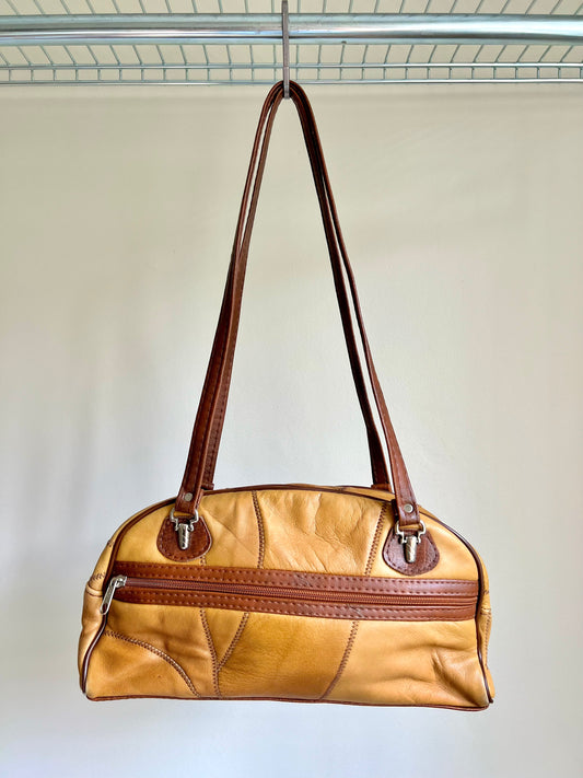 Brown Leather Patchwork Shoulder Bag