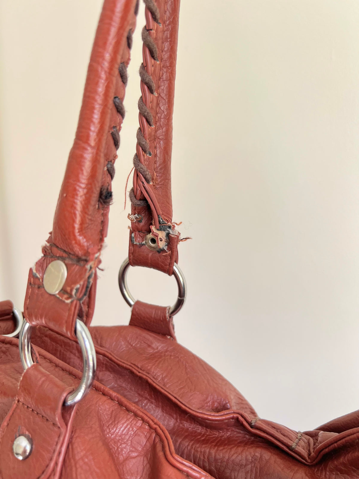 Brown Slouchy Shoulder Bag with Braided Handle Detail
