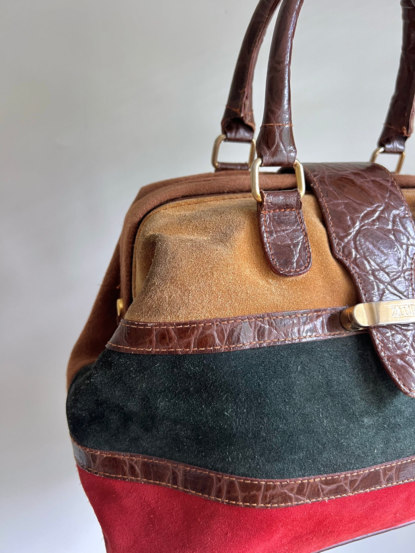 Colour-Block Suede Handbag