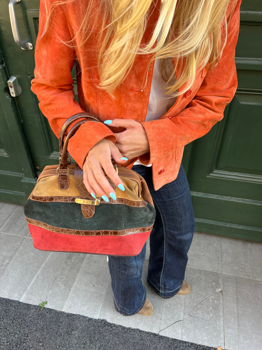 Colour-Block Suede Handbag