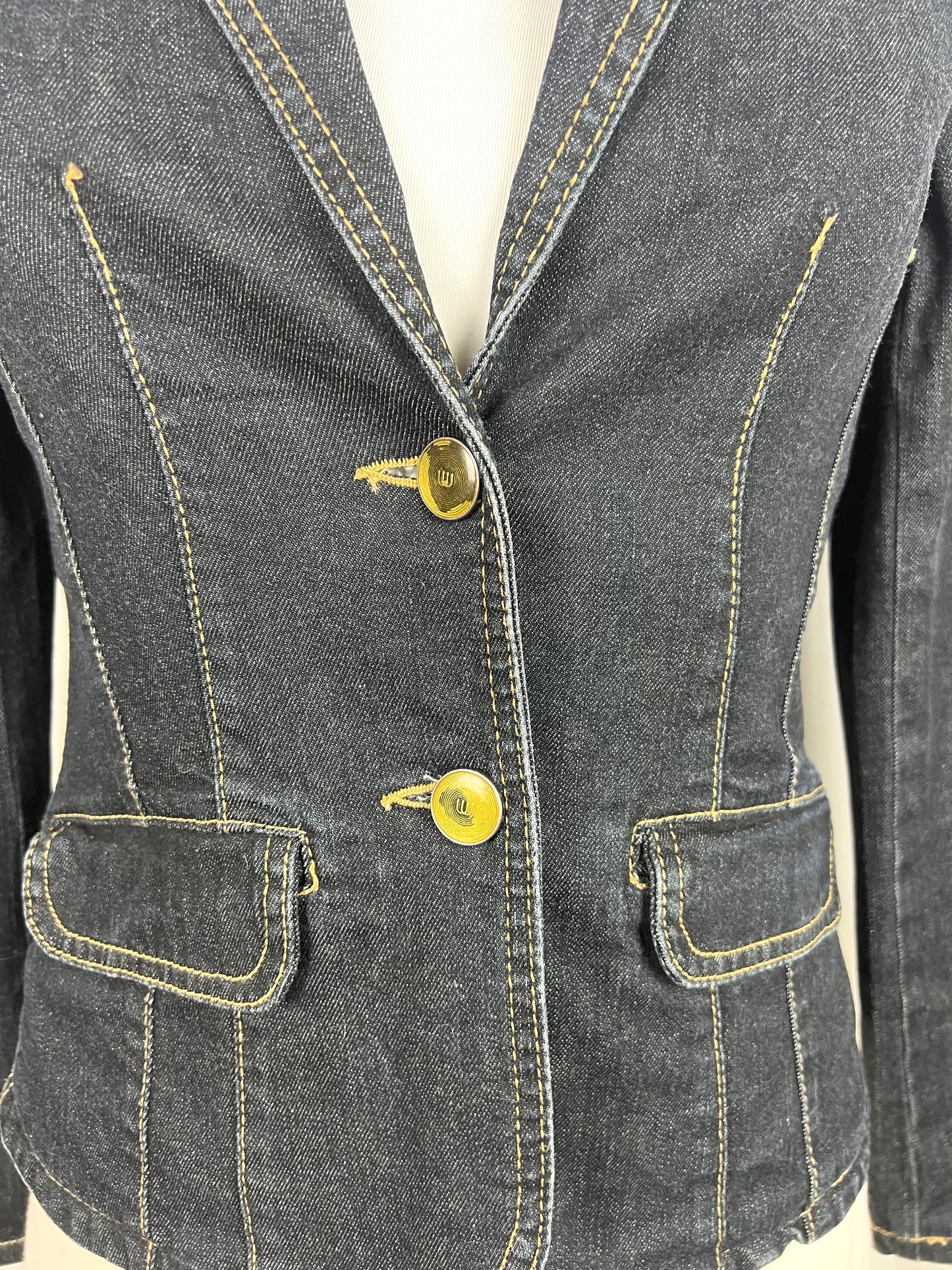 Dark Wash Fitted Denim Blazer Jacket