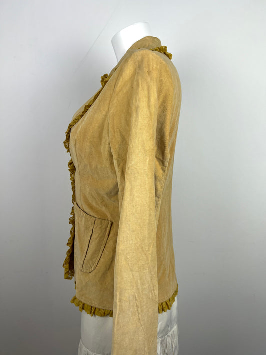 Mustard Corduroy Ruffle Blazer Jacket