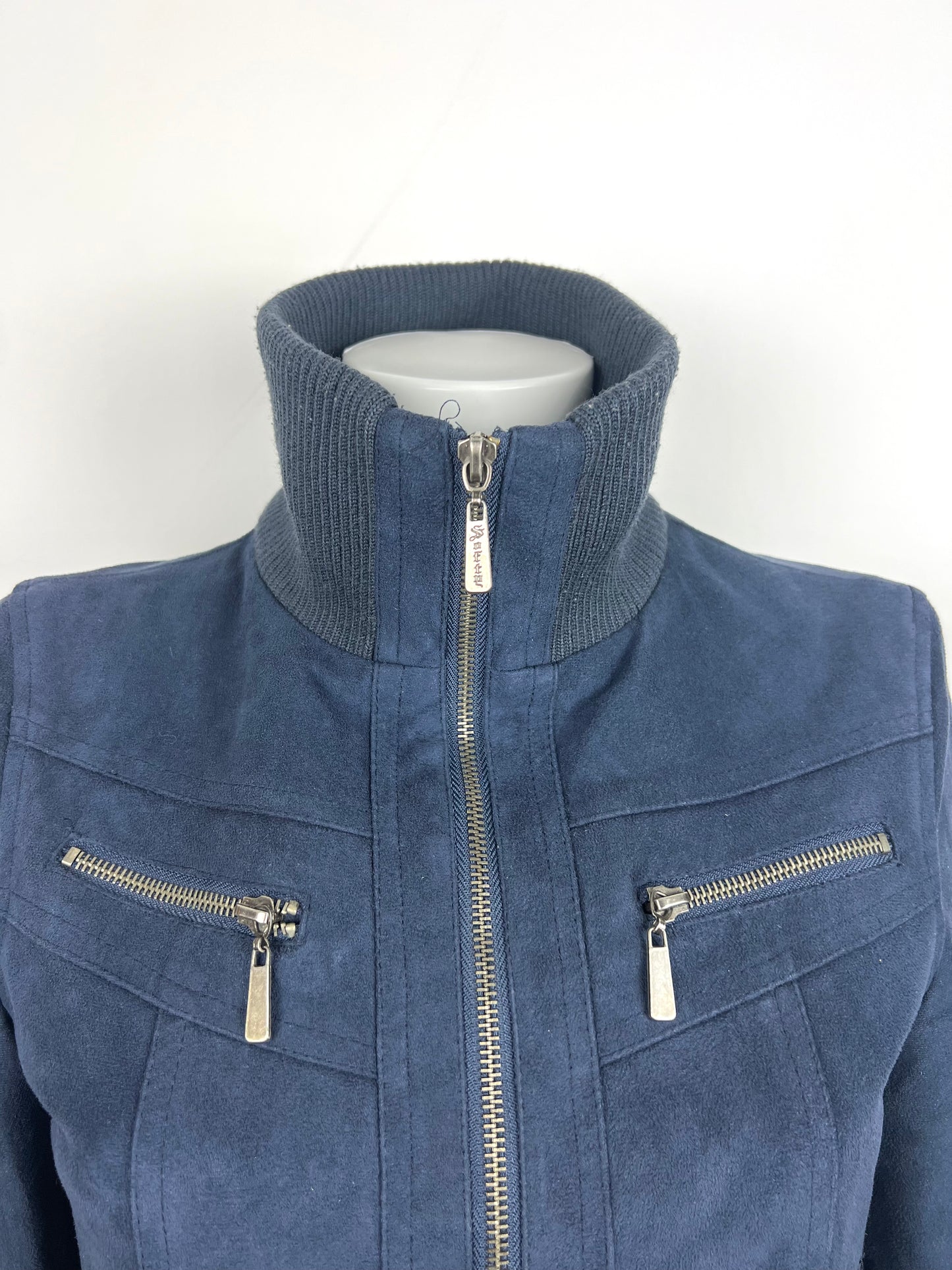 Navy Suede-Look Bomber Jacket
