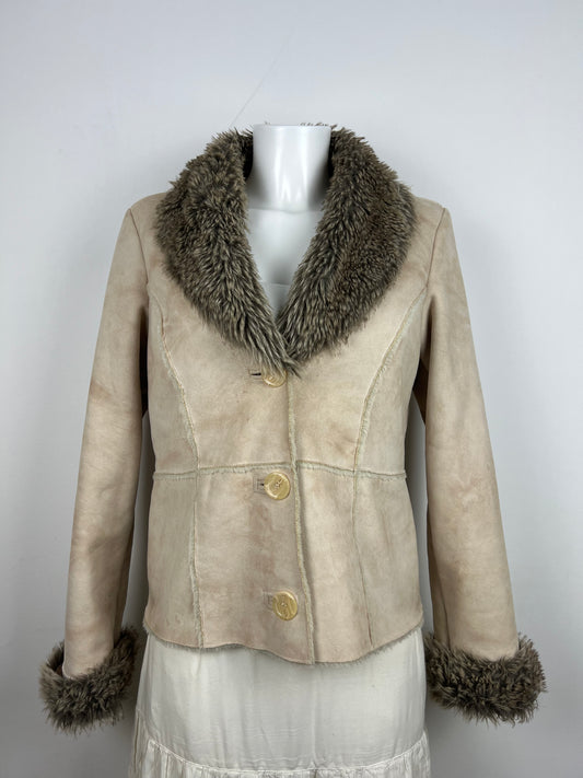 Beige Faux Fur Trim Jacket