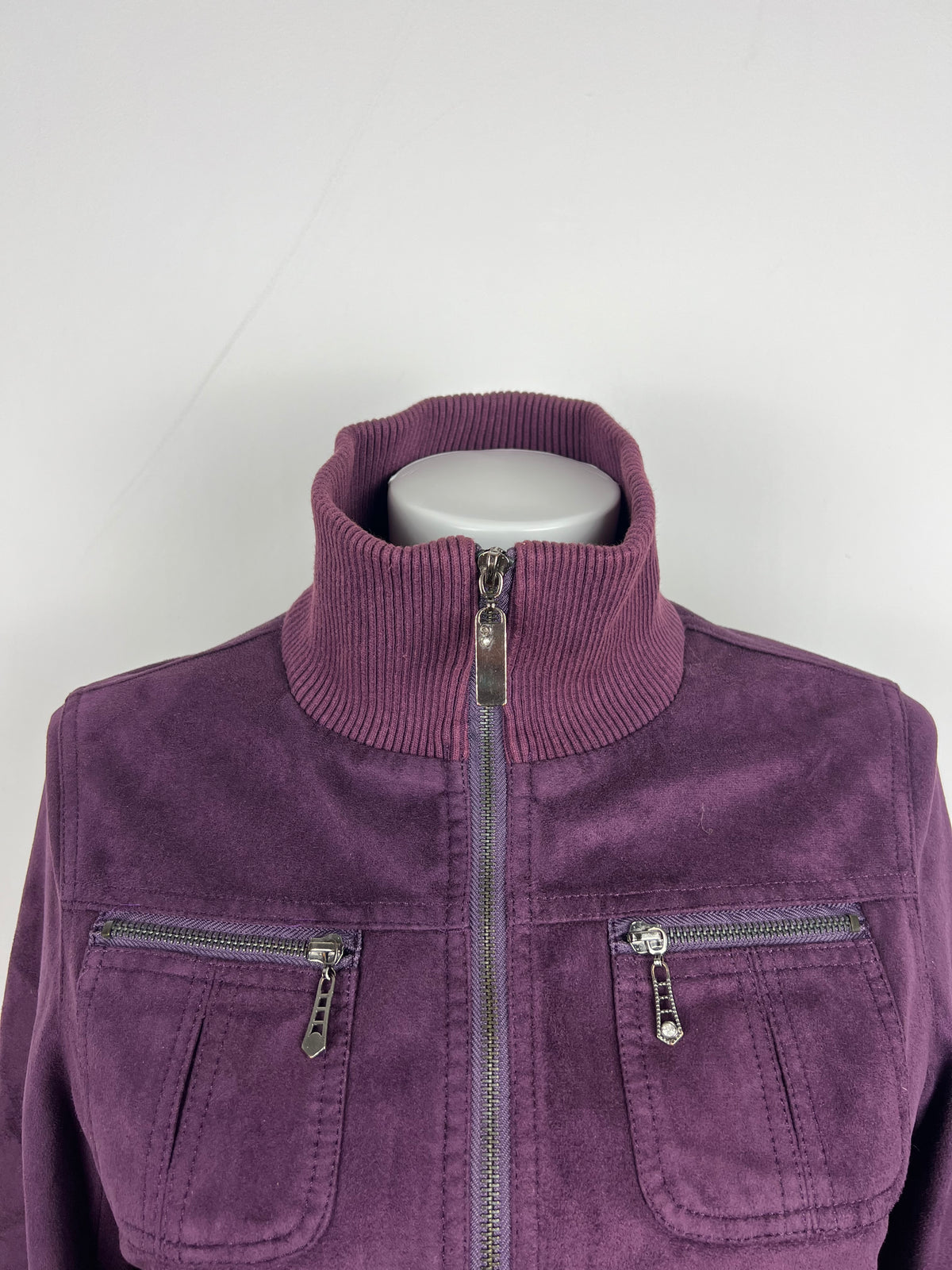 Purple Suede-Look Zip Jacket