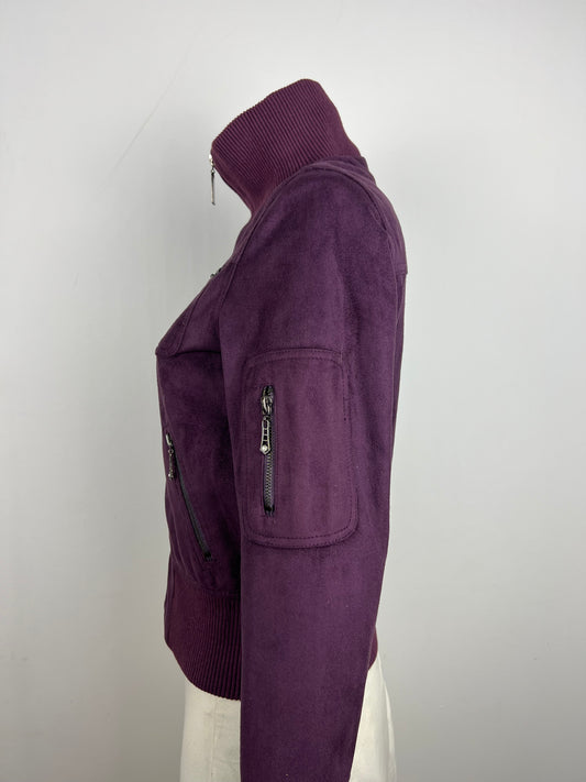 Purple Suede-Look Zip Jacket