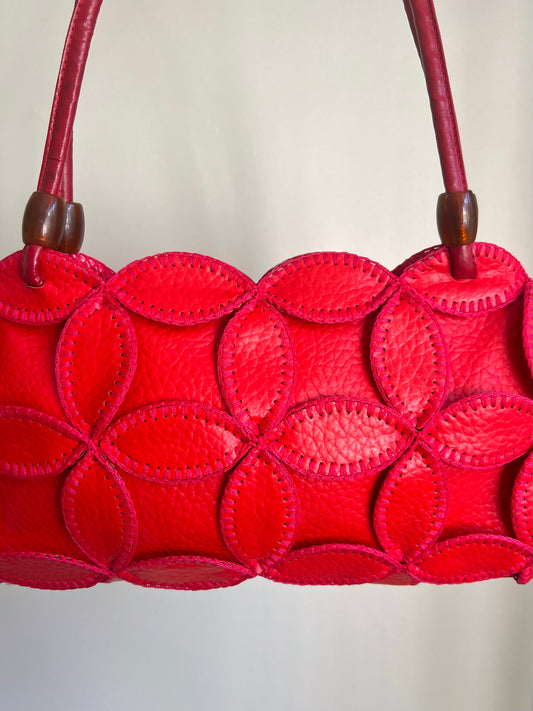 Red Petal Patchwork Shoulder Bag