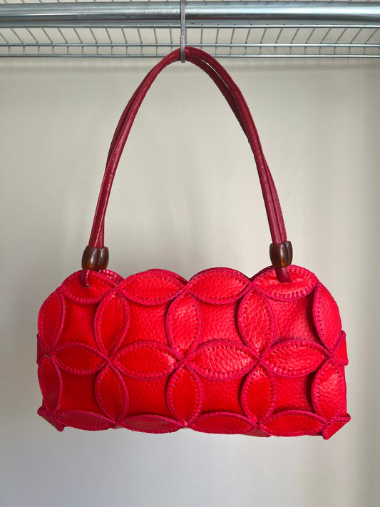 Red Petal Patchwork Shoulder Bag
