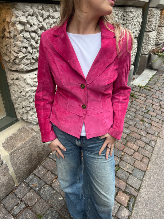 Pink Suede Fitted Blazer Jacket
