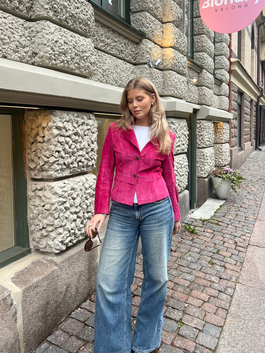 Pink Suede Fitted Blazer Jacket