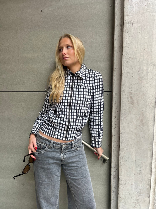 Black & White Checkered Cropped Jacket