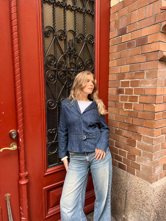 Blue Denim Belted Blazer Jacket