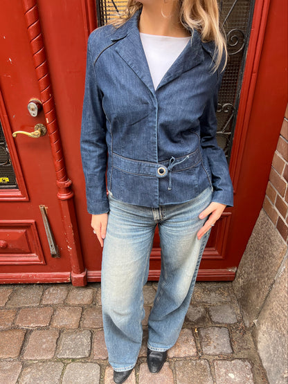 Blue Denim Belted Blazer Jacket