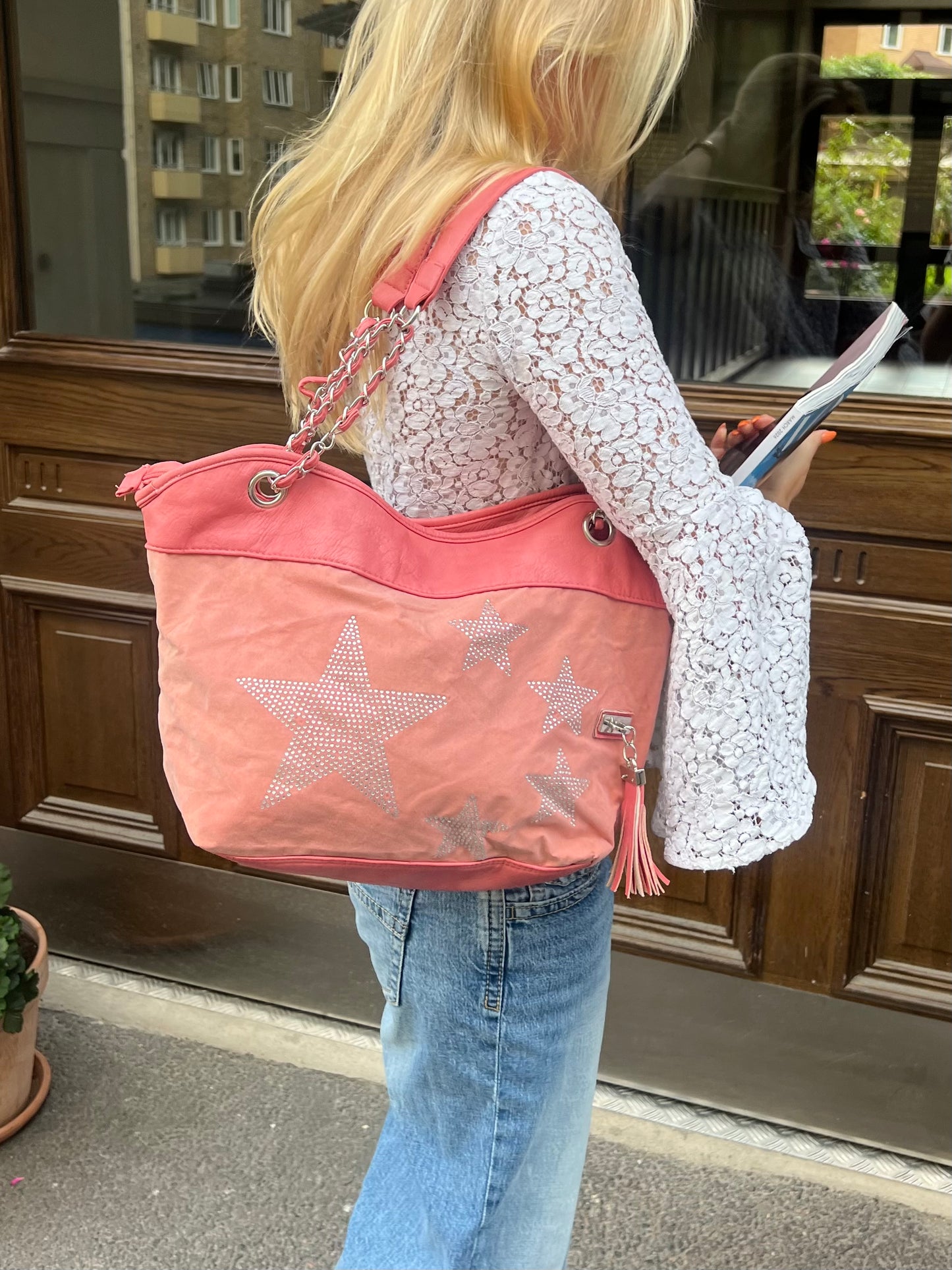 Pink Star Detail Shoulder Bag