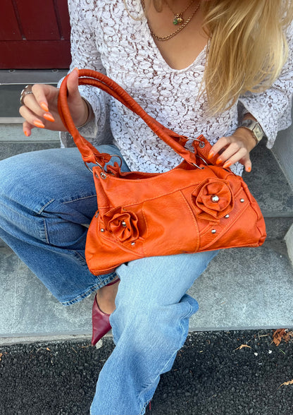 Orange Rose Detail Shoulder Bag