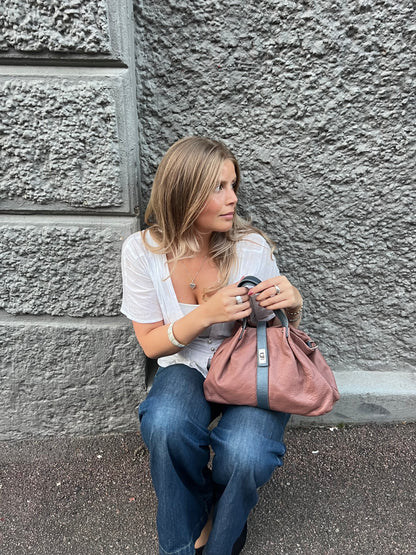 Reddish Brown Two-Tone Shoulder Bag