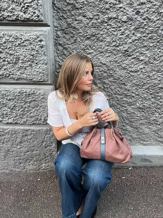Reddish Brown Two-Tone Shoulder Bag