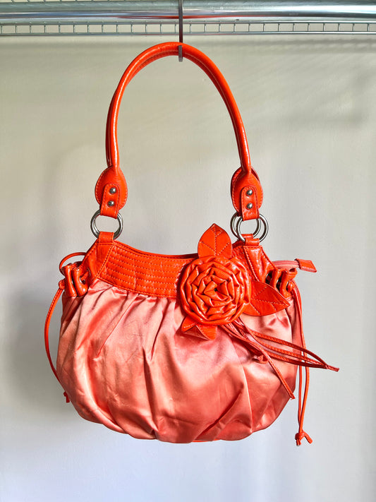 Coral Satin Rose Shoulder Bag