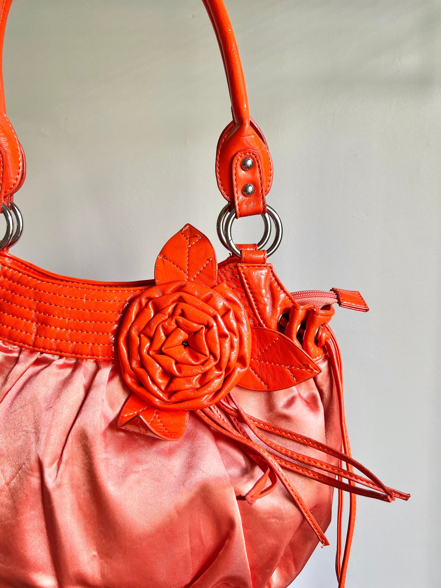 Coral Satin Rose Shoulder Bag