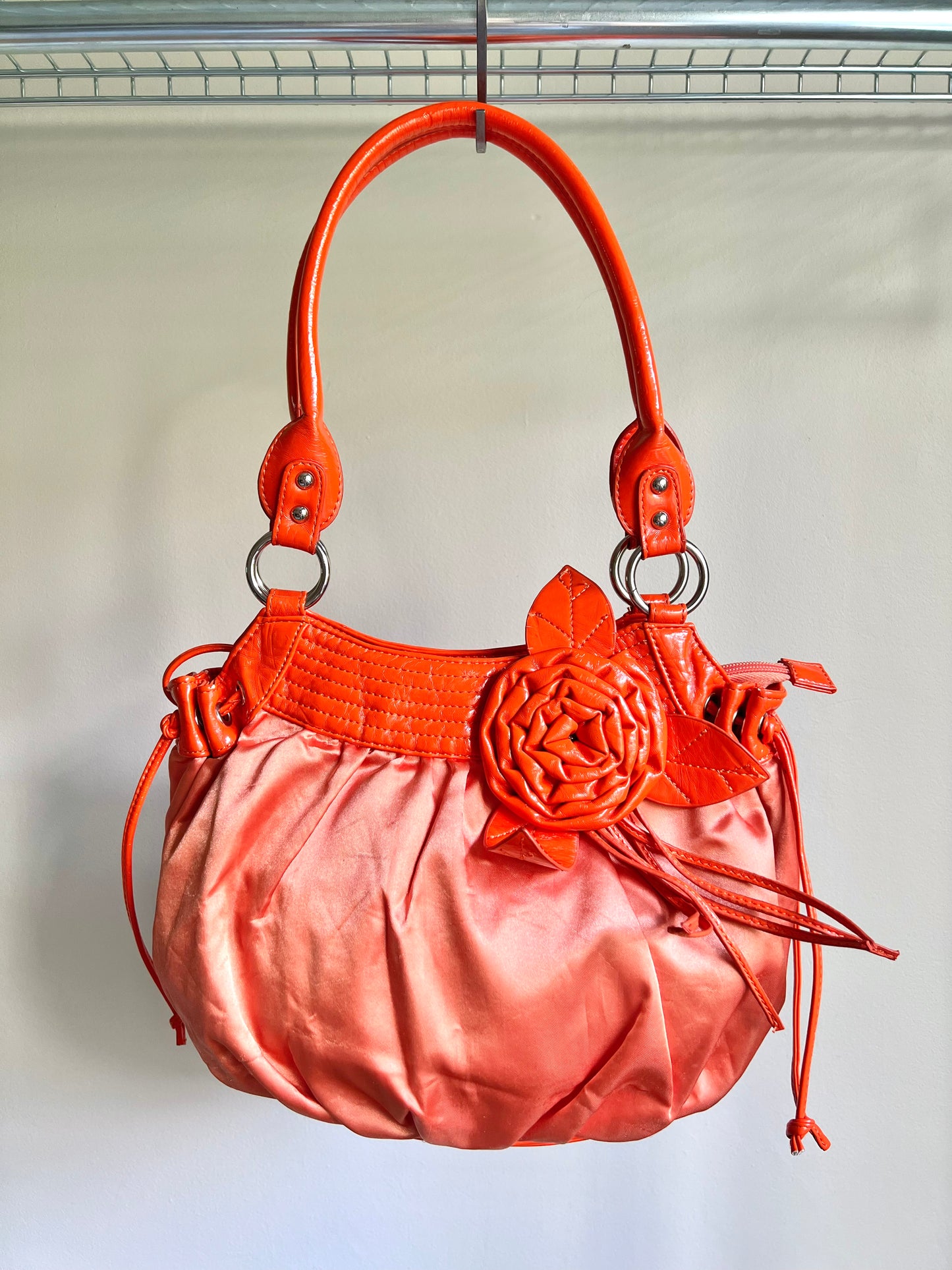 Coral Satin Rose Shoulder Bag