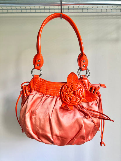 Coral Satin Rose Shoulder Bag