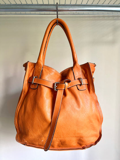 Orange Leather Buckle Shoulder Bag