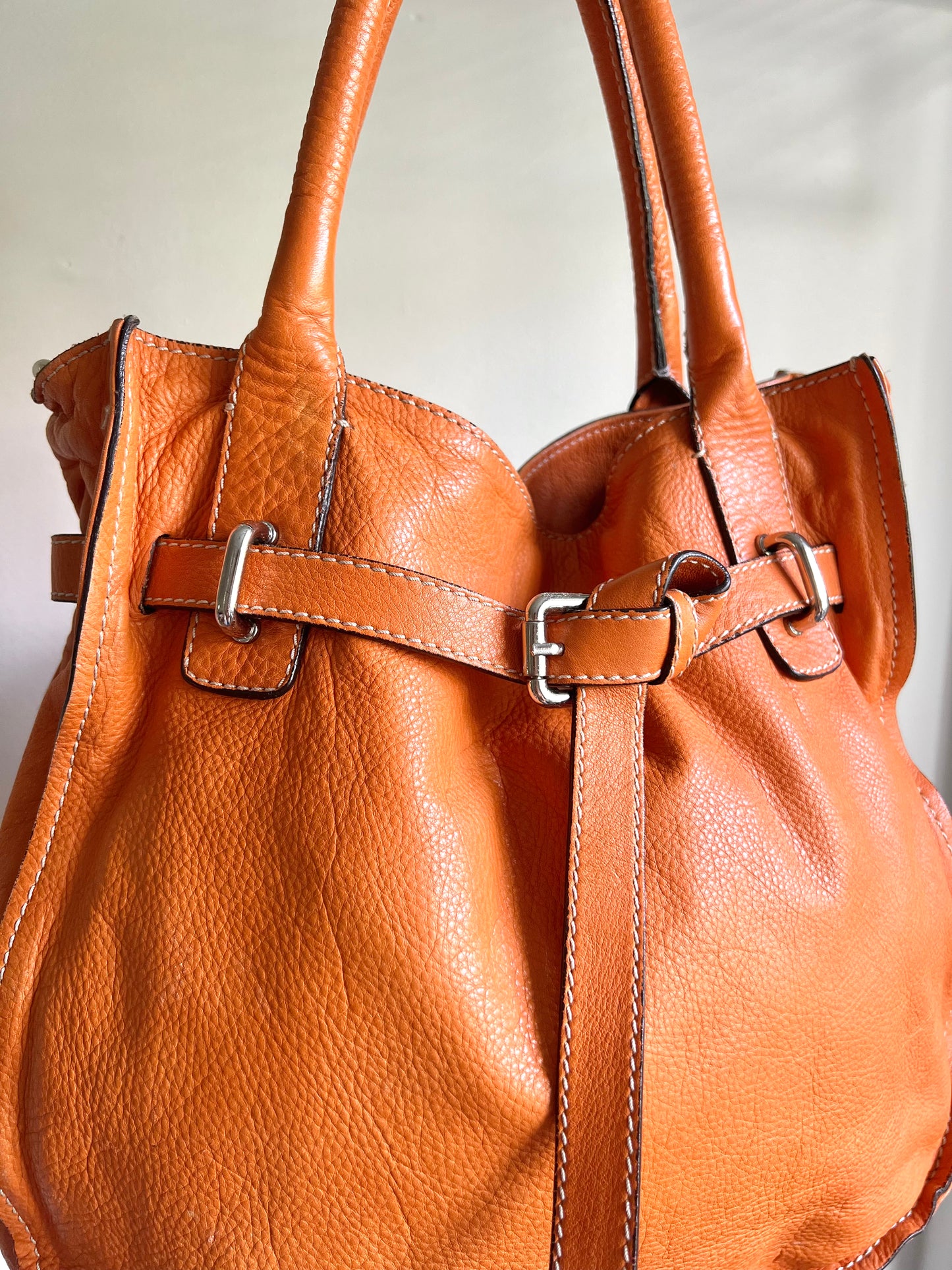 Orange Leather Buckle Shoulder Bag