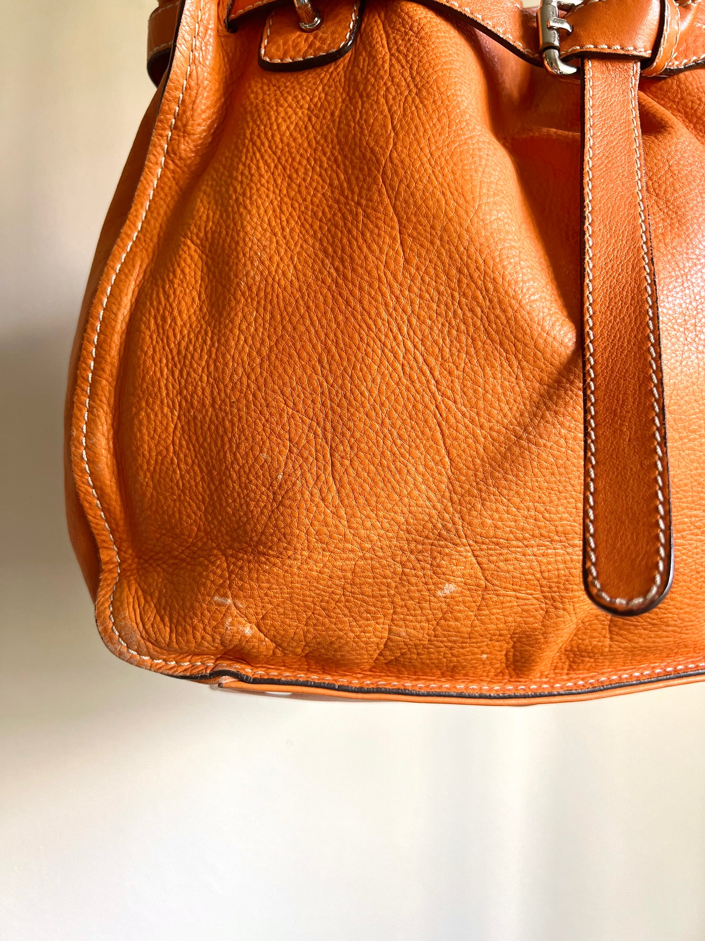 Orange Leather Buckle Shoulder Bag