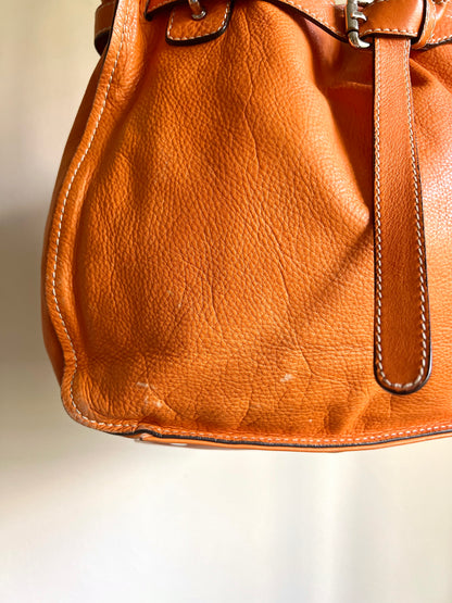 Orange Leather Buckle Shoulder Bag
