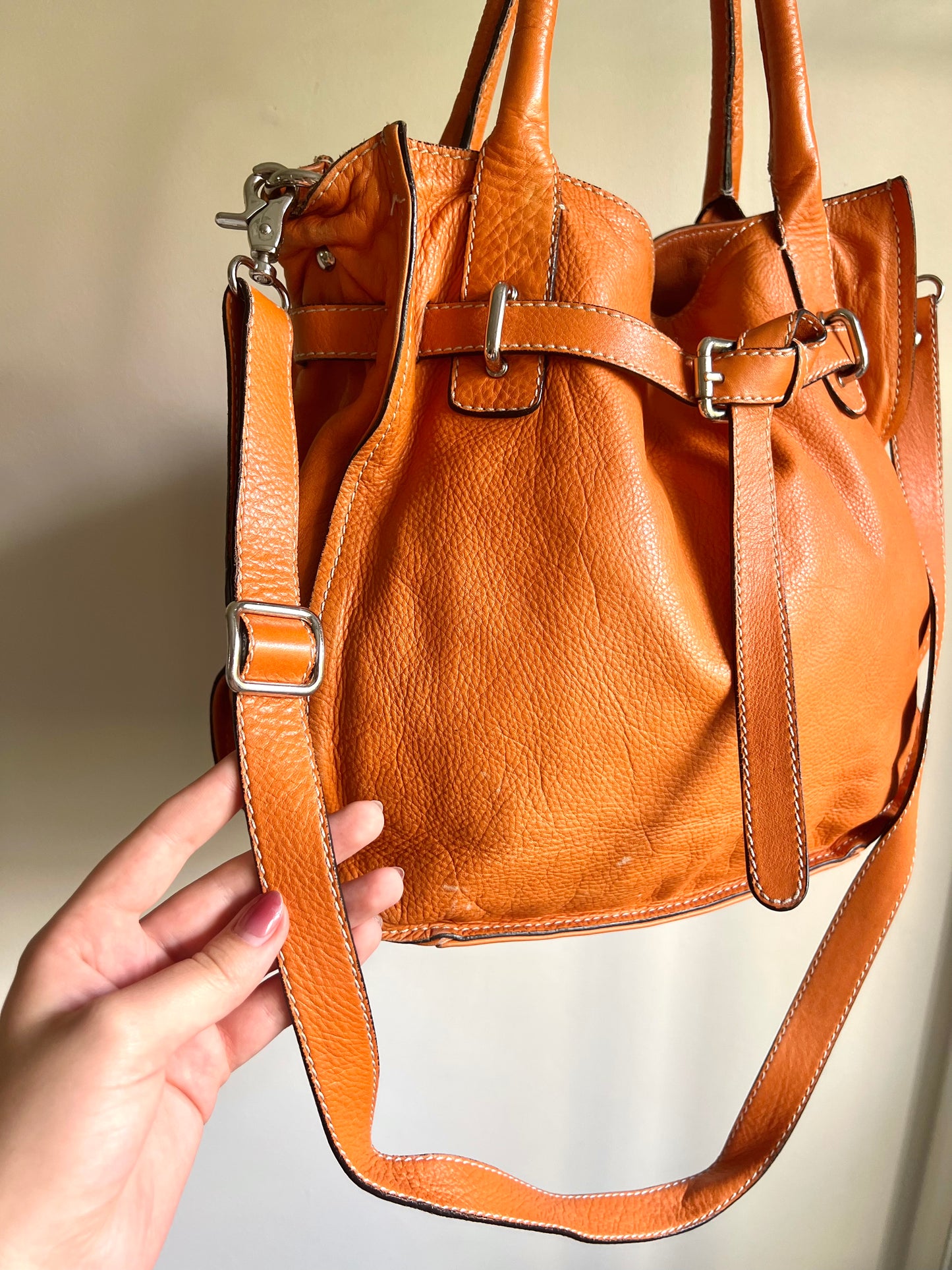 Orange Leather Buckle Shoulder Bag