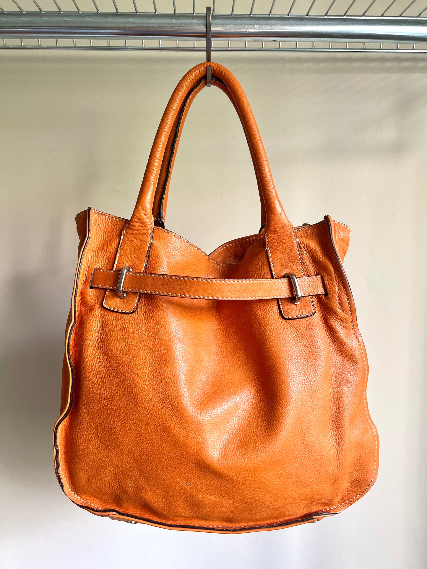 Orange Leather Buckle Shoulder Bag