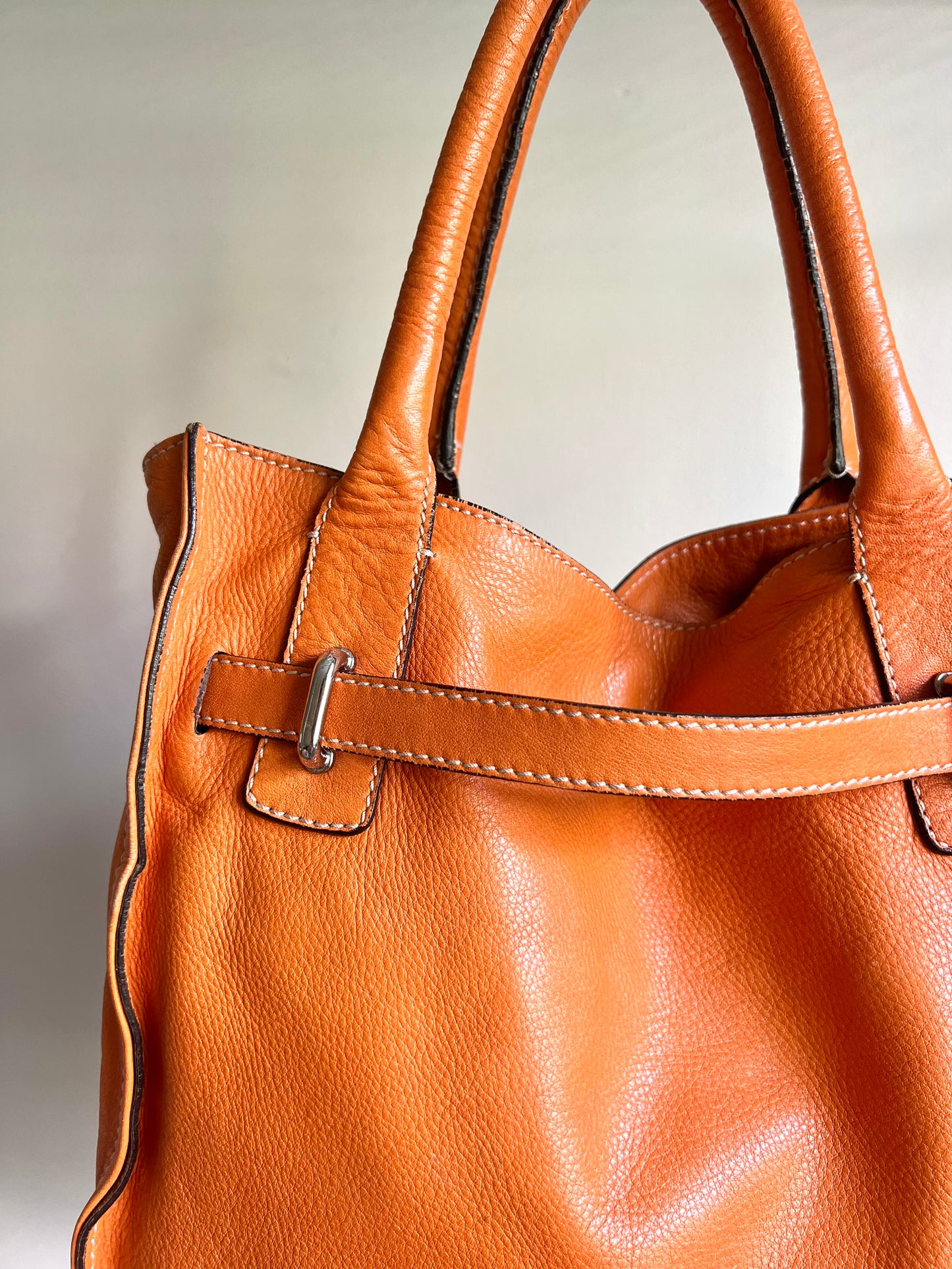 Orange Leather Buckle Shoulder Bag