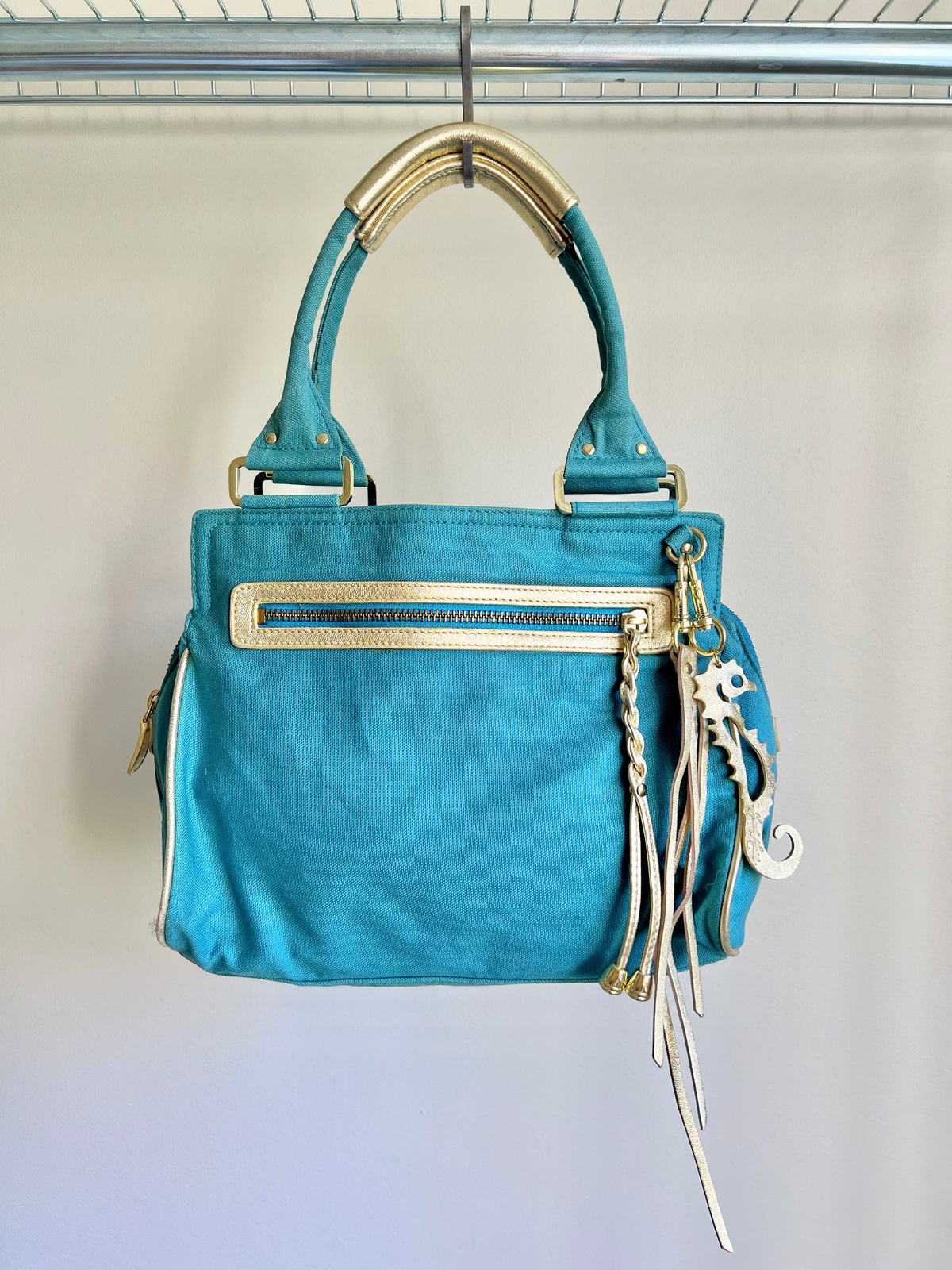 Turquoise Handmade Bag with Gold Details