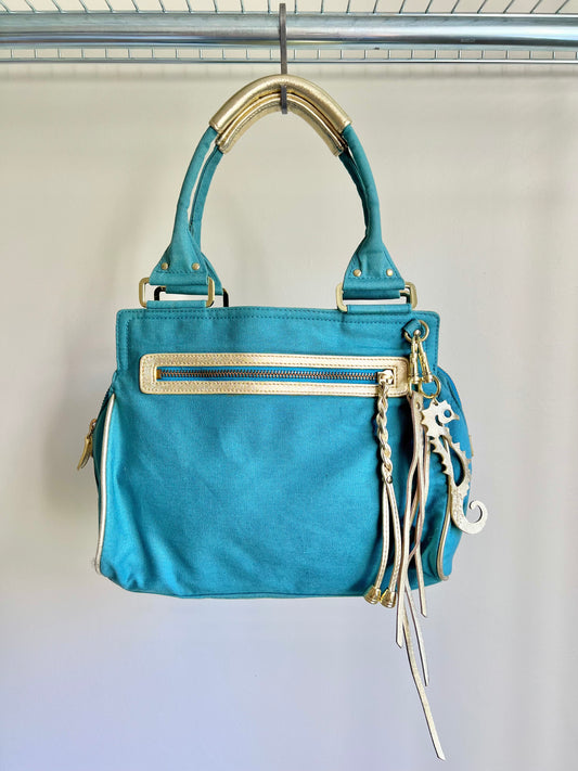 Turquoise Handmade Bag with Gold Details