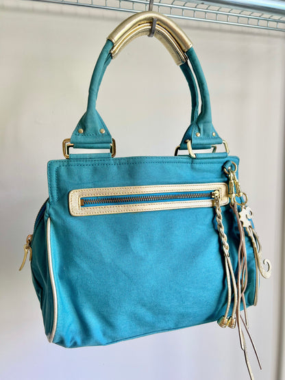 Turquoise Handmade Bag with Gold Details