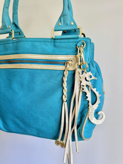 Turquoise Handmade Bag with Gold Details