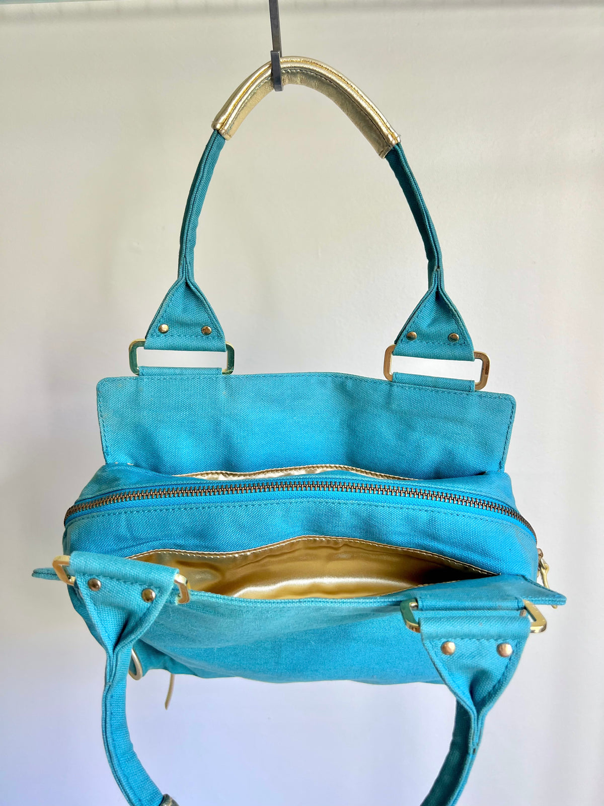 Turquoise Handmade Bag with Gold Details