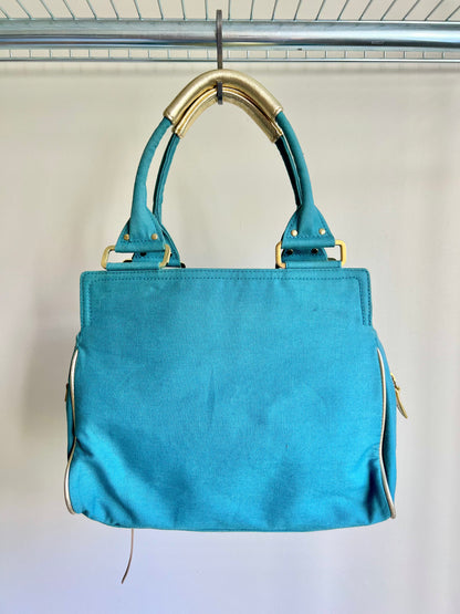 Turquoise Handmade Bag with Gold Details