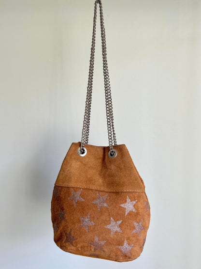 Brown Suede Star Shoulder Bag