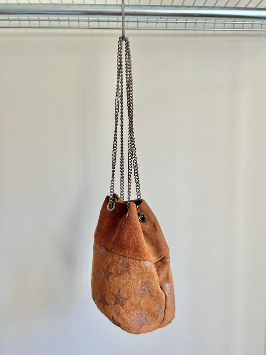 Brown Suede Star Shoulder Bag