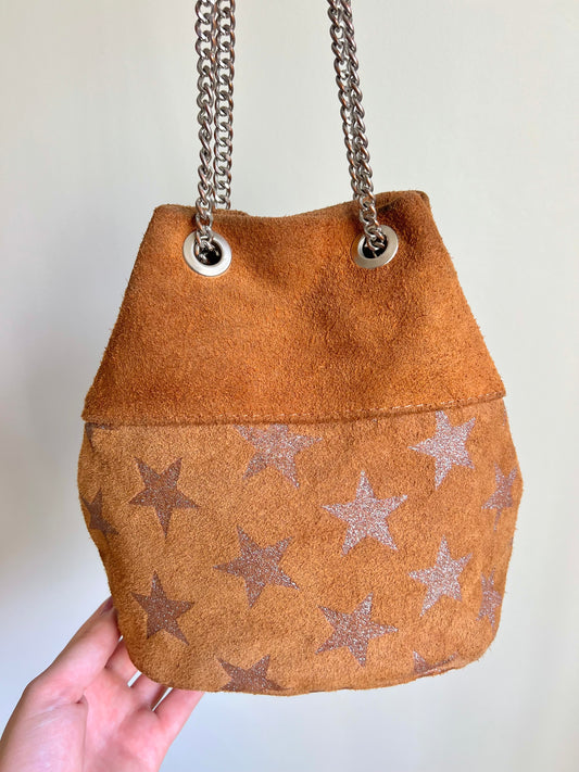 Brown Suede Star Shoulder Bag