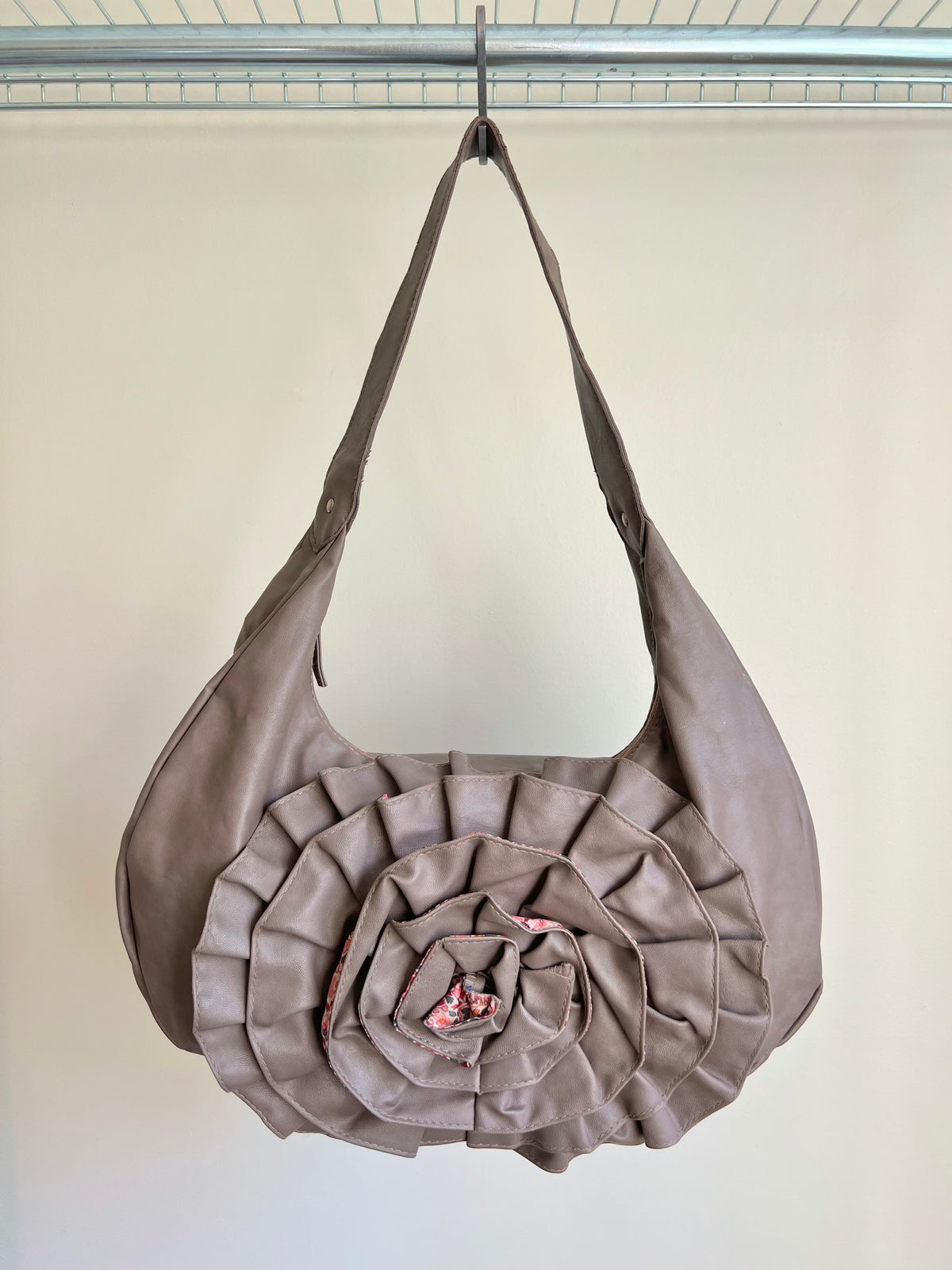Taupe Rose Detail Shoulder Bag