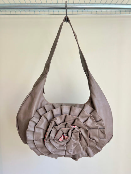 Taupe Rose Detail Shoulder Bag