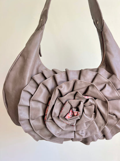 Taupe Rose Detail Shoulder Bag