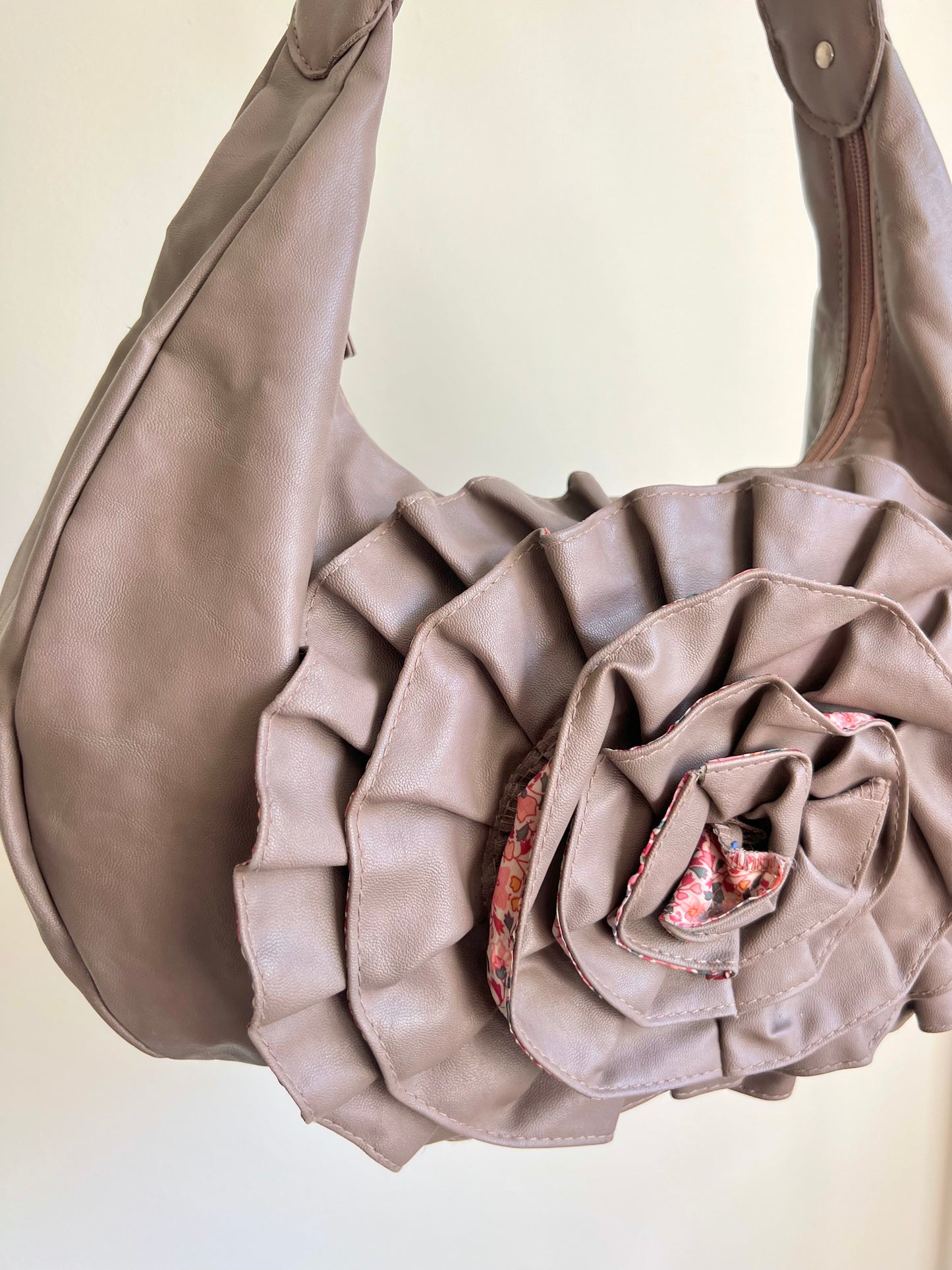 Taupe Rose Detail Shoulder Bag